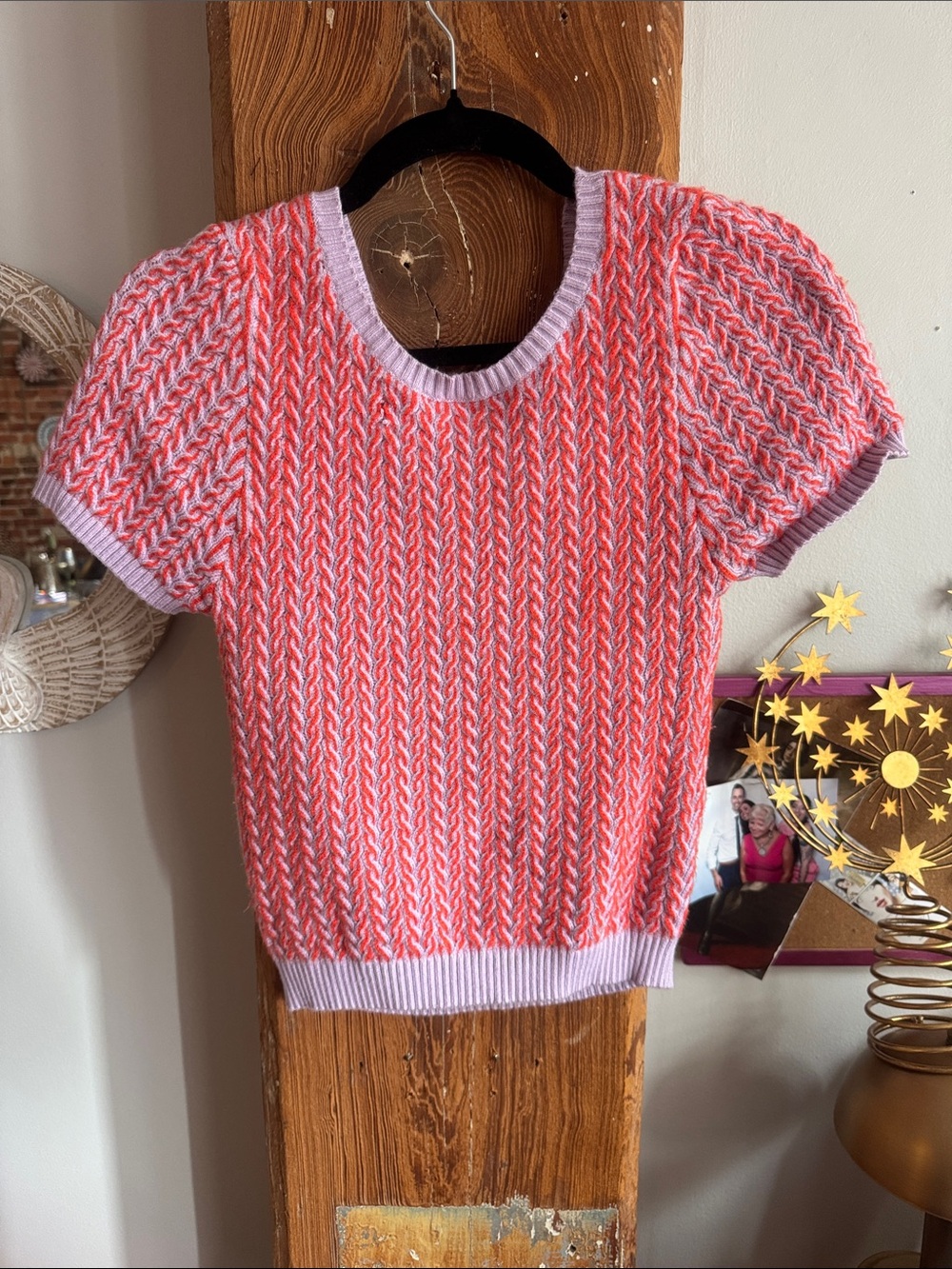 Women’s Pink Knit Short-Sleeve Sweater Top